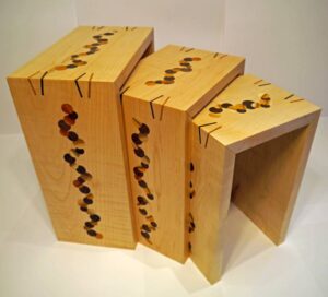 Keith Shorrock - Nest of Tables in Curly Maple with Yew and Black Walnut inserts
