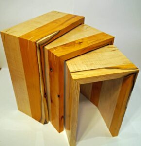 Keith Shorrock - Yew and Curly Maple nest of tables